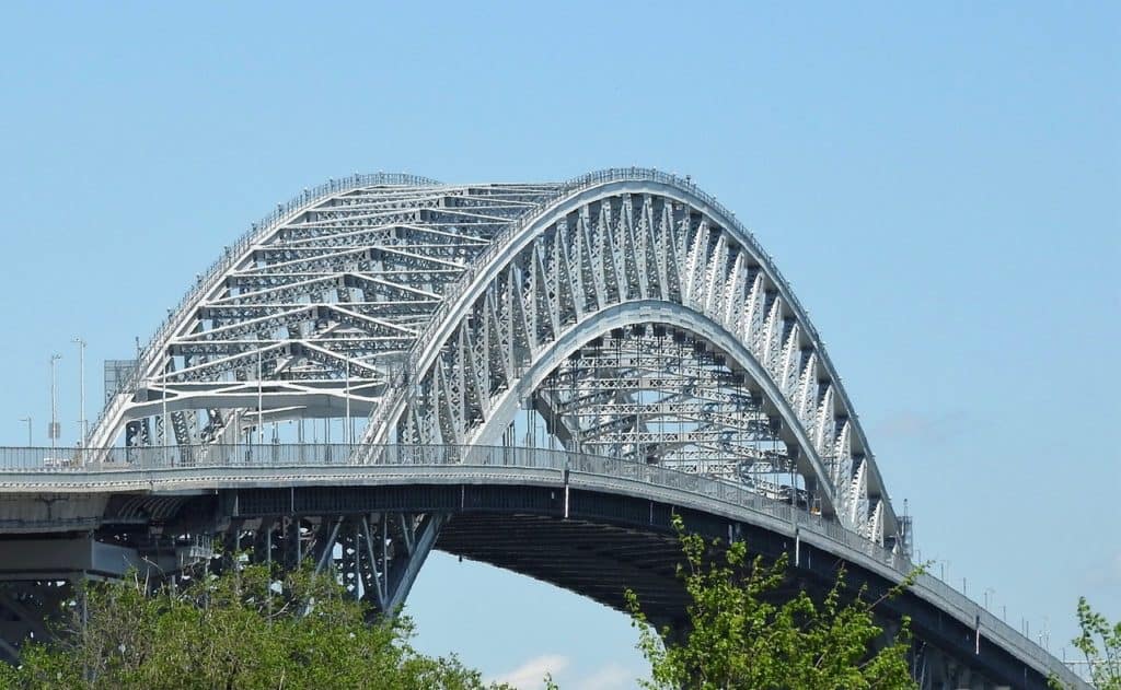 A beautiful steel arch crown the Bayonne Bridge, one of the highest bridges in the US.