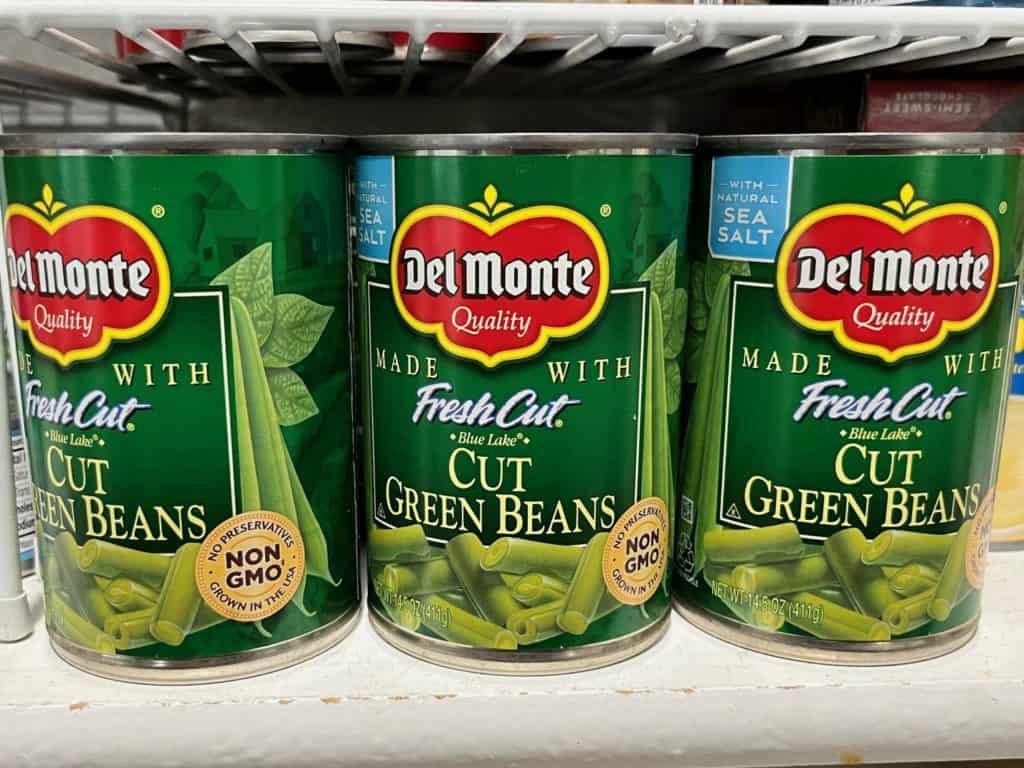 Del Monte Canned green beans. best canned foods for camping