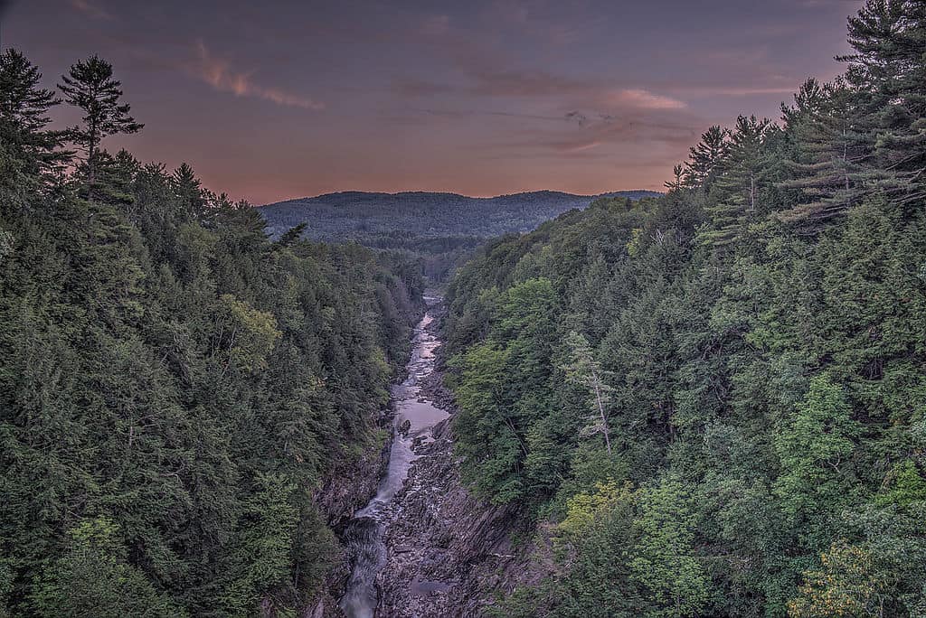 A red sky closes the day at Quechee Gorge State Park. 
