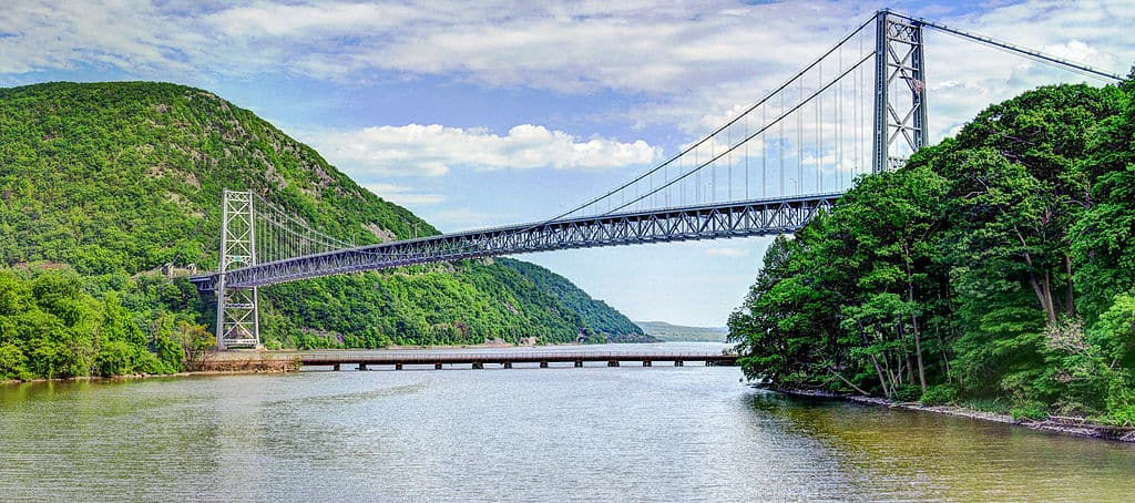 The Bear Mountain Bridge is surrounded by natural beauty. The Bear Mountain Bridge is one of the highest bridges in the US.