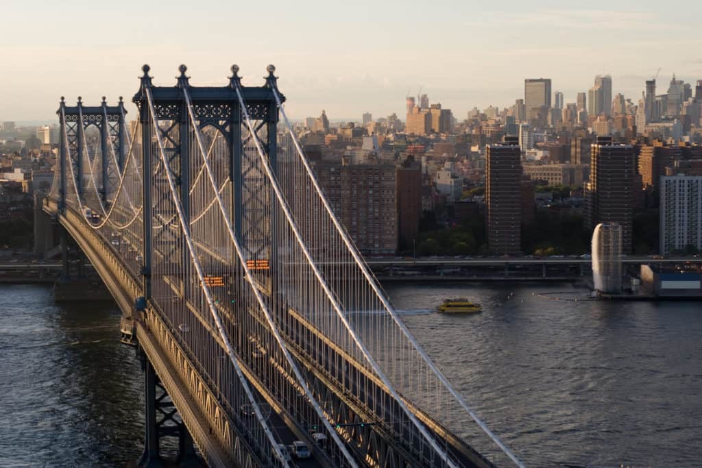 The Manhattan Bridge stands as a beautiful New York City landmark. Manhattan Bridge is one of the highest bridges in the US.