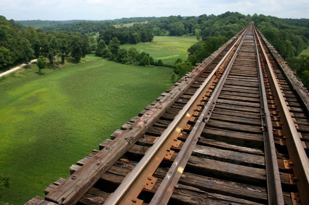 The view from the Tulip Trestle shows miles of Indiana forestland. The Tulip Trestle is one of the highest bridges in the US.