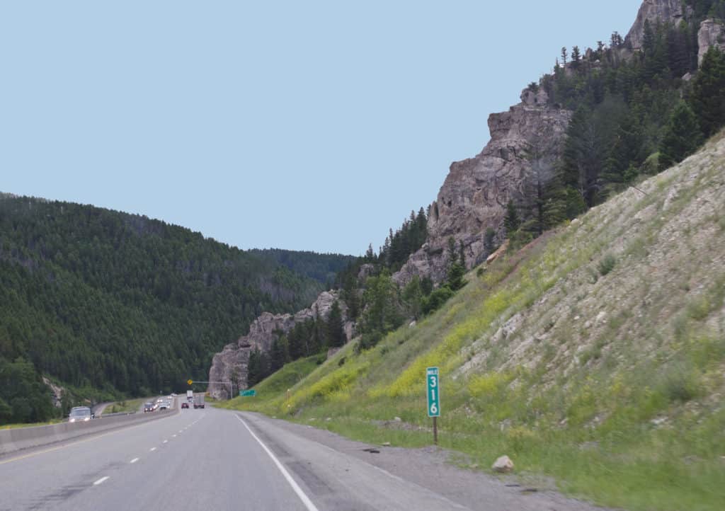 Rugged cliffs line the historic Bozeman Pass. Bozeman Pass is one of the sites along the Lewis & Clark National Historic Trail.