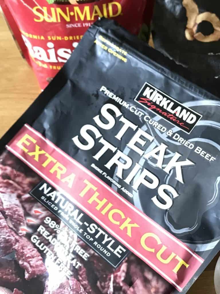 Kirkland steak strips. No cook camping meals.