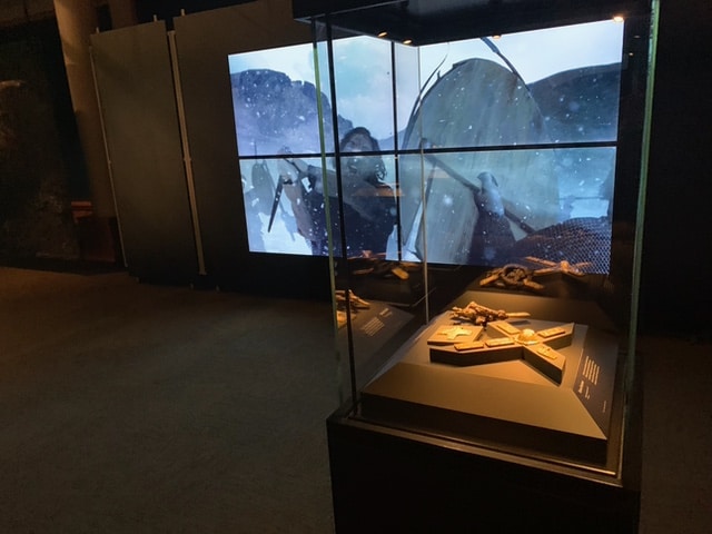 Medieval artifacts sit in a display case at the Viking exhibit at the Museum of the Rockies.