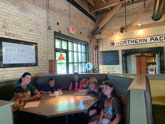 Our family enjoys a dinner in Bozeman's historic Northern Pacific Rail Depot, now Monana Ale Works.