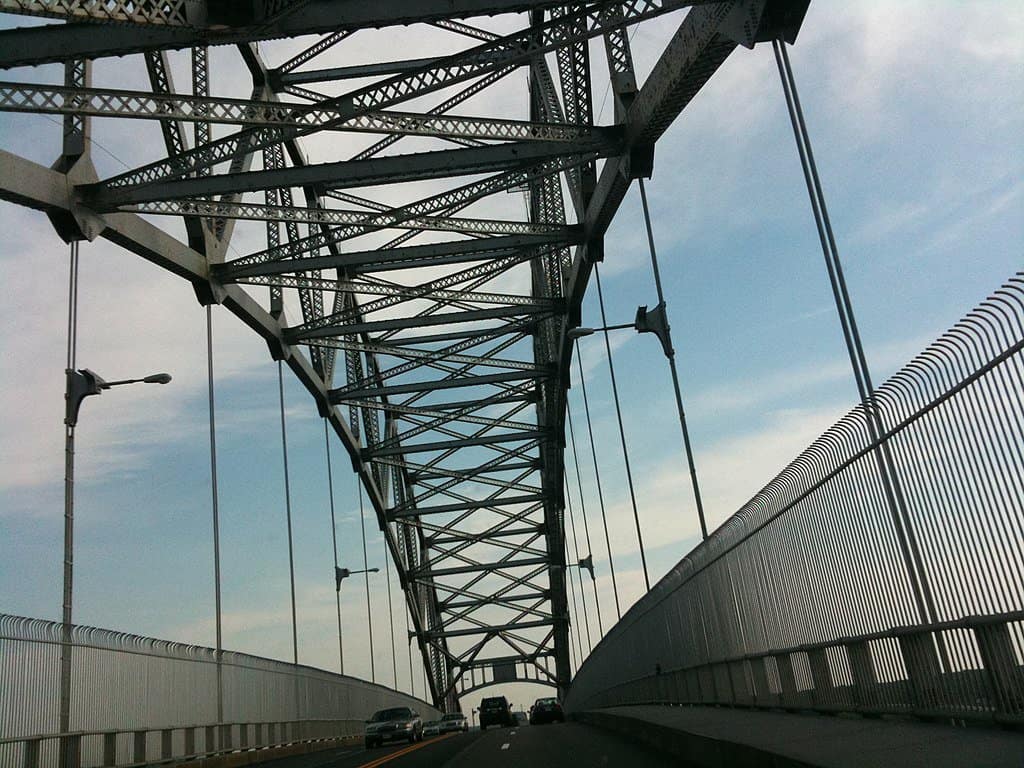 Vehicles cross the Sagamore Bridge. The Sagamore Bridge is one of the highest bridges in the US.
