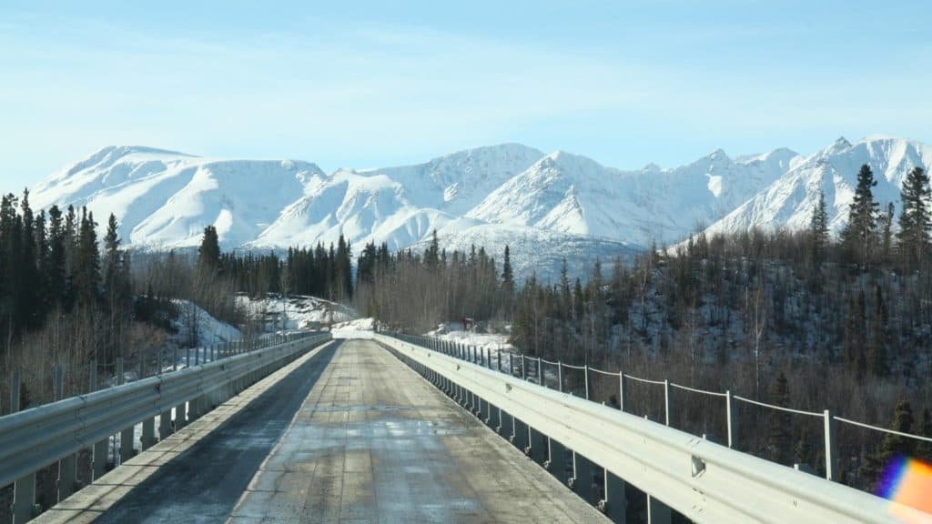 The Kuskaluna RIver Bridge welcomes visitors to a winter wonderland.