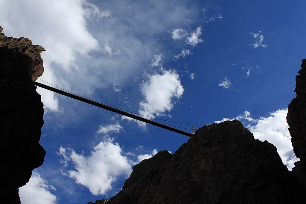 The Royal Gorge Bridge towers high above Royal Gorge, Colorado. Royal Gorge Bridges is the highest of all the highest bridges in the US.