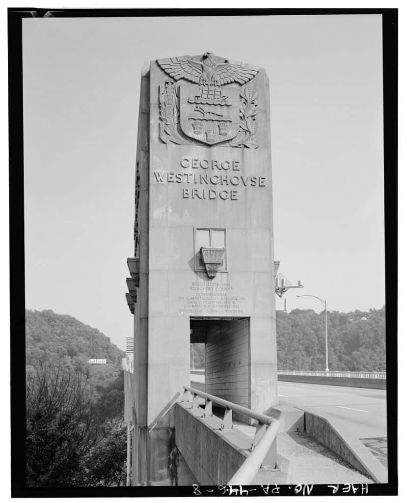 A historic picture shows a detail of the George Westinghouse Bridge. The George Westinghouse Bridge is one of the 89 highest bridges in the US.