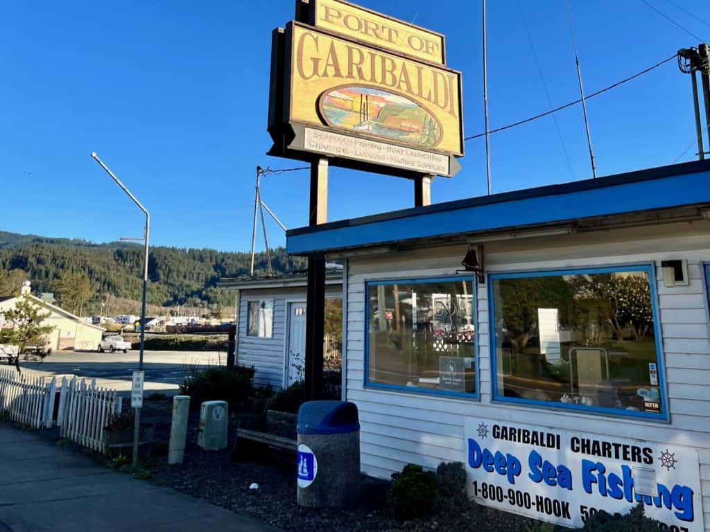 Port of Garibaldi Deep Sea Fishing Charters building. Things to do in Rockaway Beach Oregon.