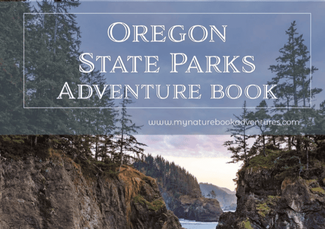 A beautiful coastal scene provides background for the Oregon State Parks Adventure.