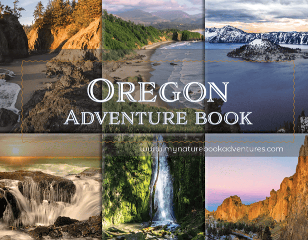 Pictures of Oregon's most beautiful places provide the background for the Oregon Adventure Book.