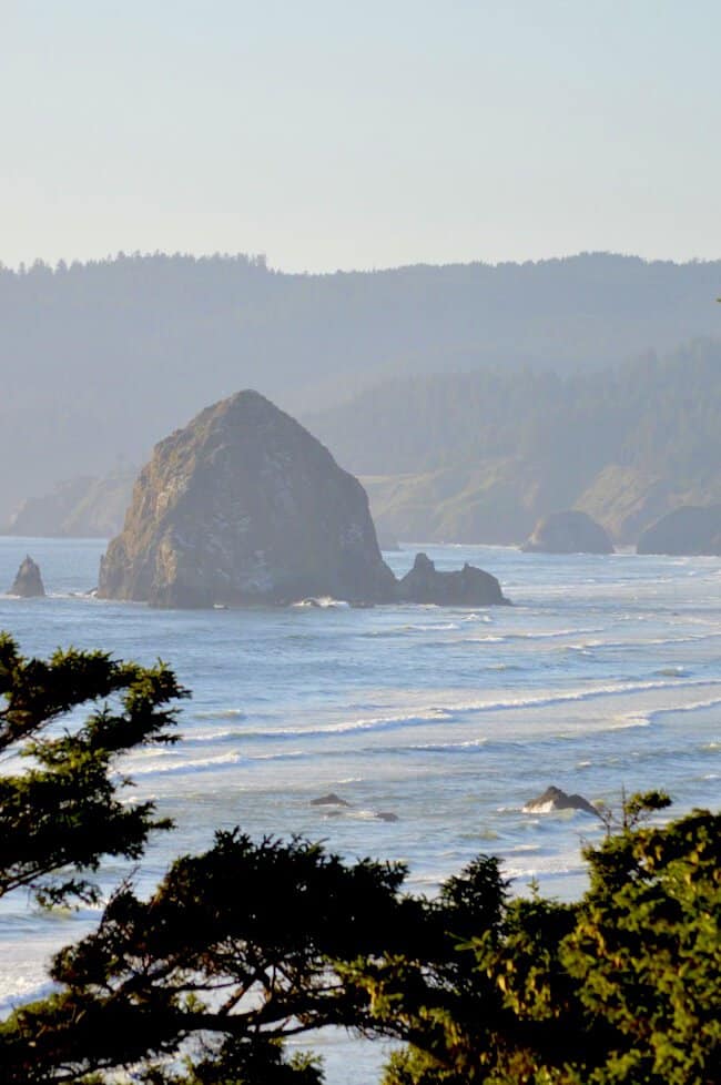 Cannon Beach's Haystack Rock, as seen from the Silver Point Interpretive Viewpoint.