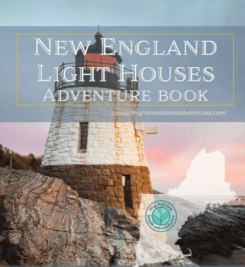 The handsome cover of the New England Lighthouse Adventure Book. 
