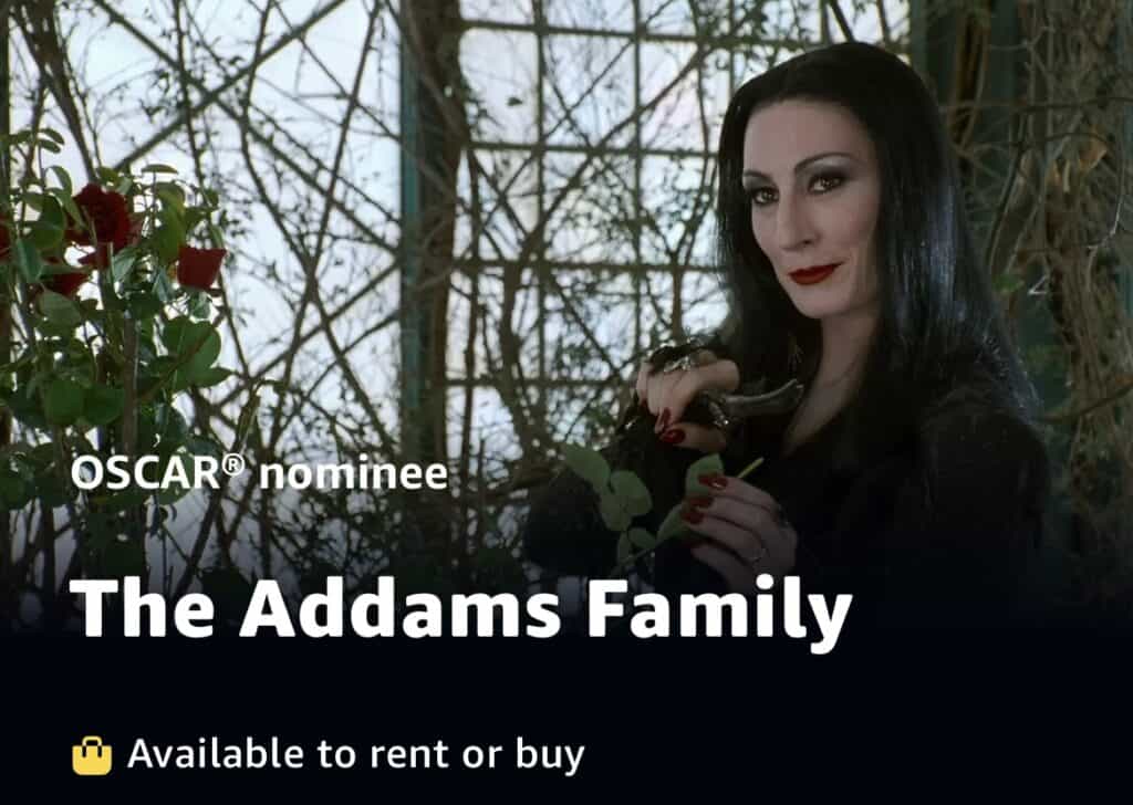 Image of Morticia Addams from the movie The Addams Family. Halloween activities for teens.