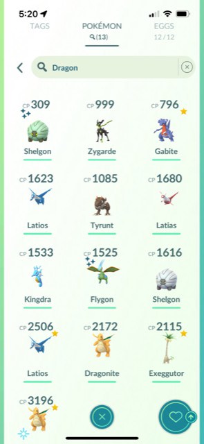 Screen shot of dragon Pokemon in Pokemon Go!