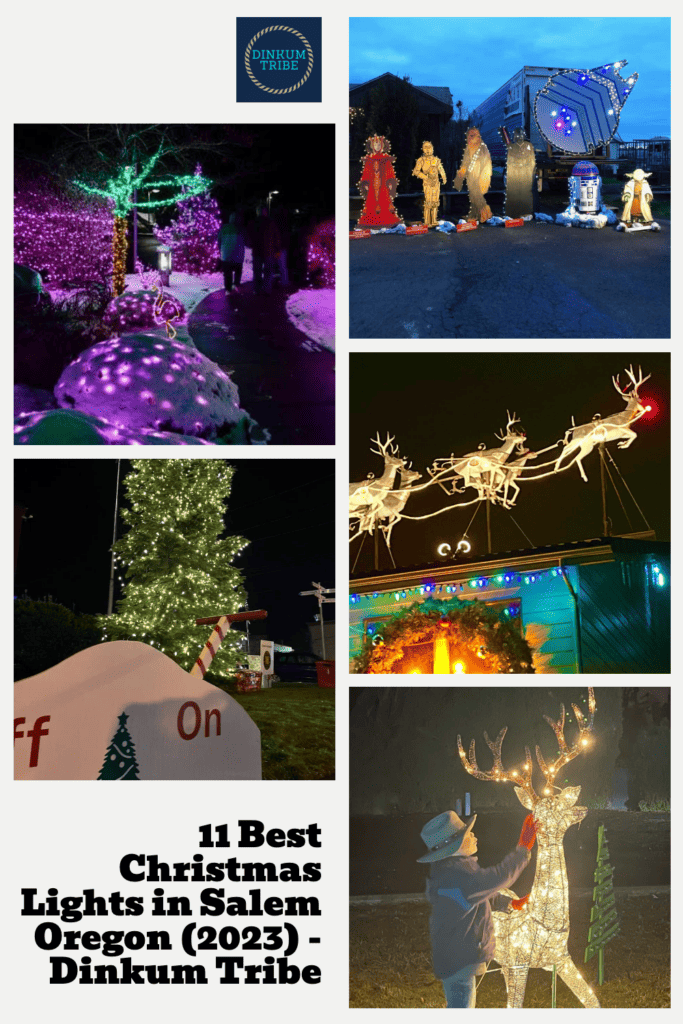 Pinnable collage for Christmas lights in Salem Oregon