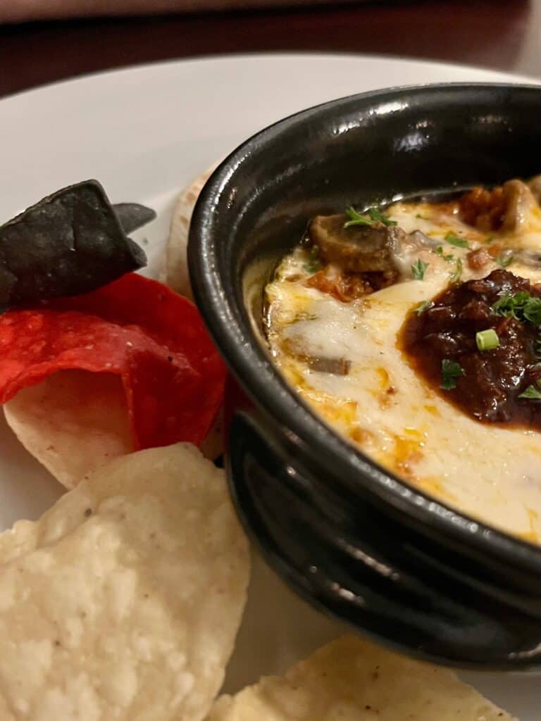 Queso fundido with multicolored chips at the Magnolia Grill.