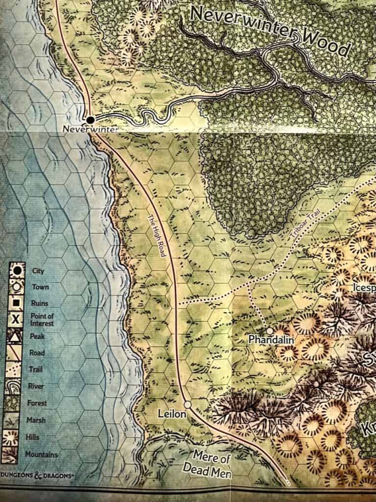 Part of a map from a Dungeons & Dragons kit showing Neverwinter Wood.