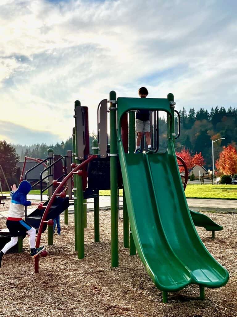 Our youngest boys on the large play structure at Pioneer Park.