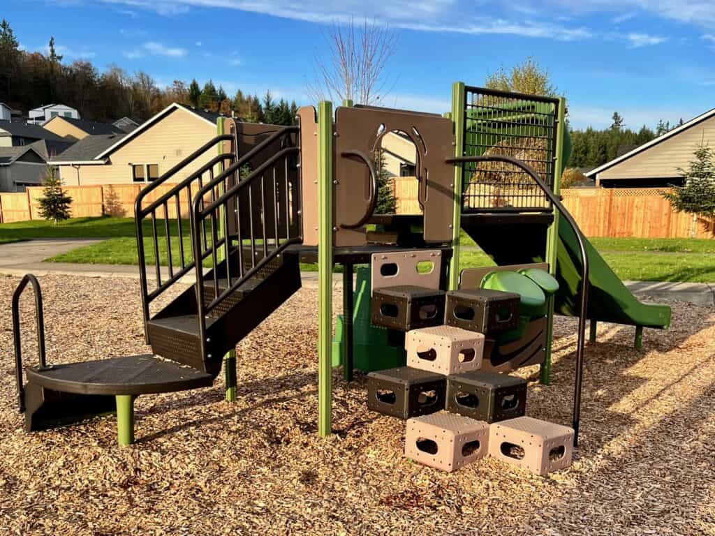 Preschool play structure at Pioneer Park in Silverton Oregon.