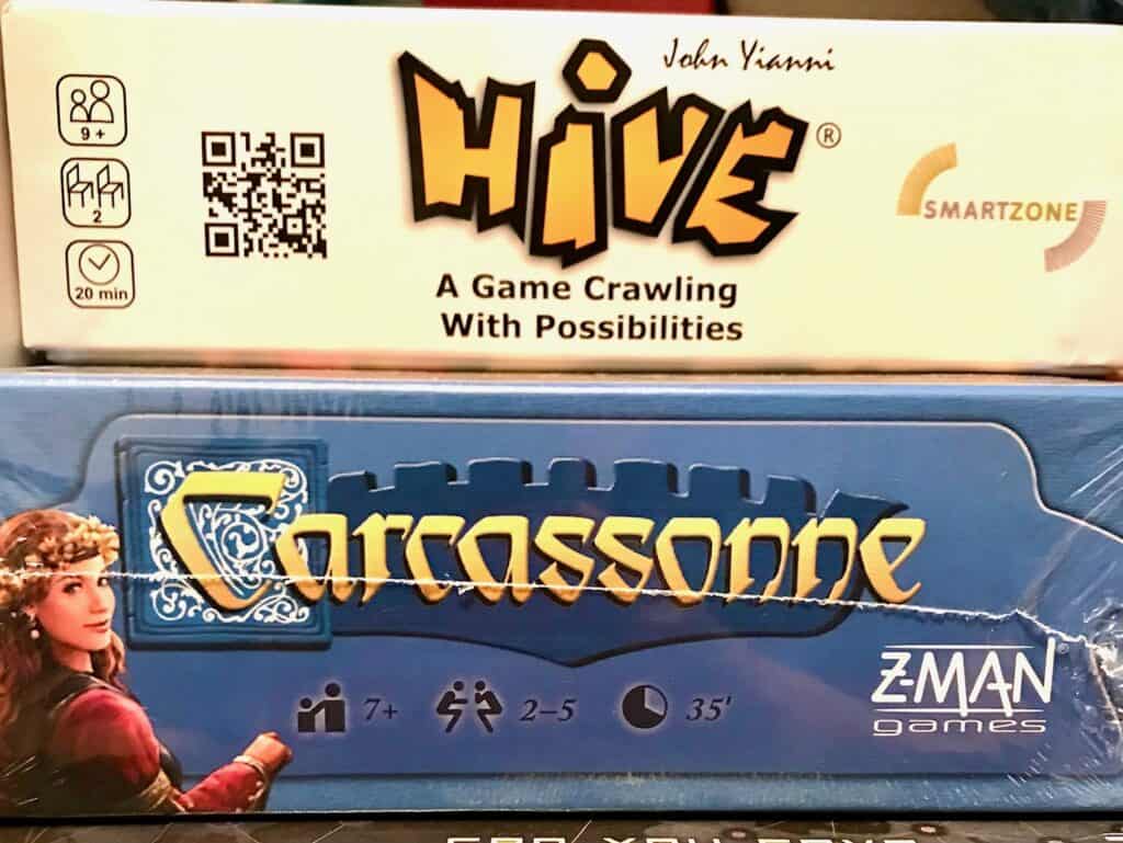 Hive and Carcasonne board games.