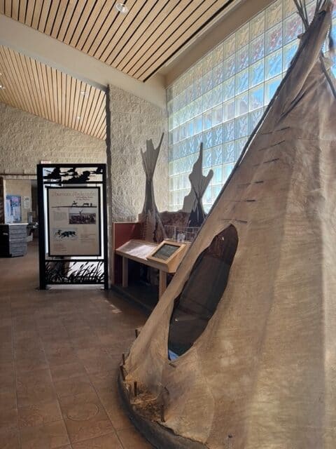 A tipi is on display on the Lewis and Clark National Historic Trail. The Lewis and Clark National Historic Trail is one of the best things to do near Mitchell SD.