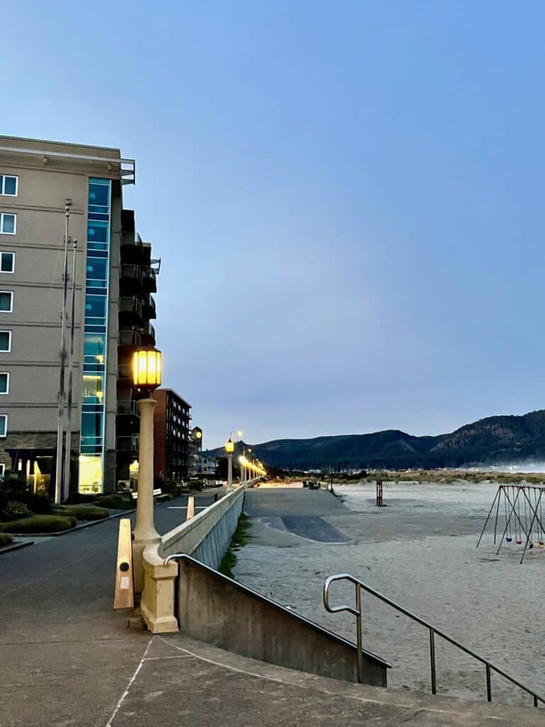 Early morning view of the Seaside Promenade with no people.