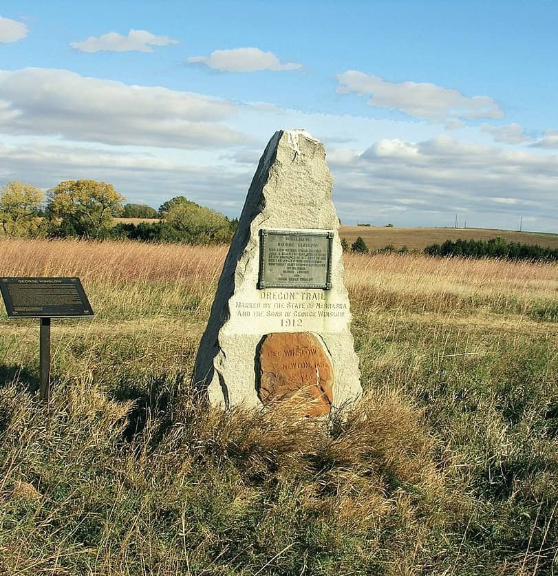 A monument marks a stretch of the California National Historic Trail in Colorado.