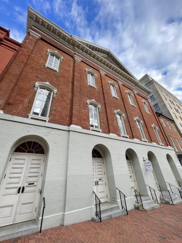 The tall, imposing front of Ford's Theater.