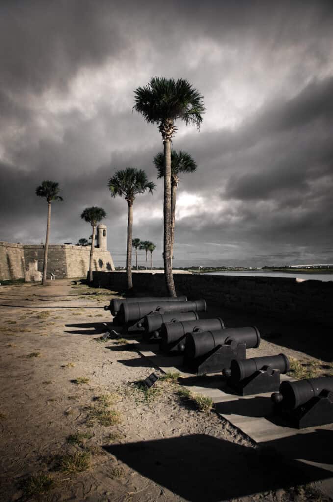 Canons point toward the ocean at Fort Mantanzas National Monument.