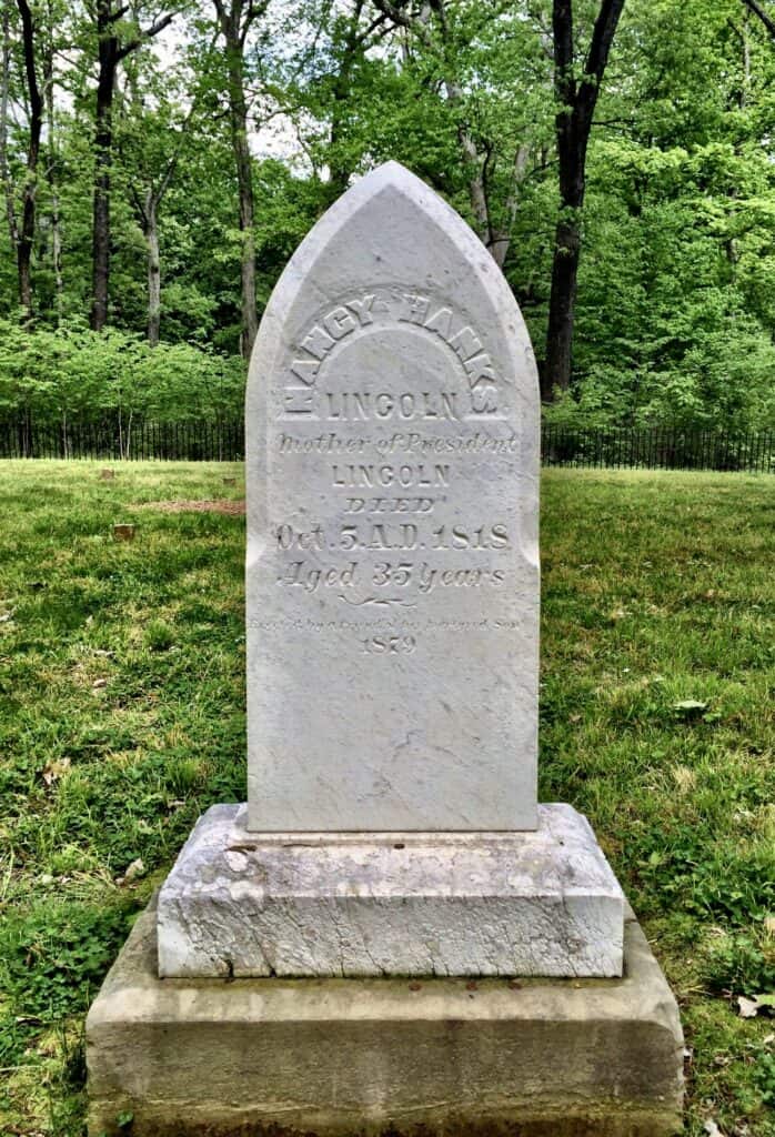 A gravestone markers the location of Nancy Hanks final resting place at Lincoln Boyhood National Memorial.