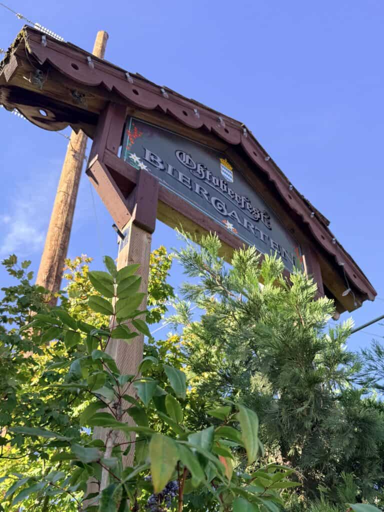 SIgn outside the Biergarten at Mt. Angel Oktoberfest.