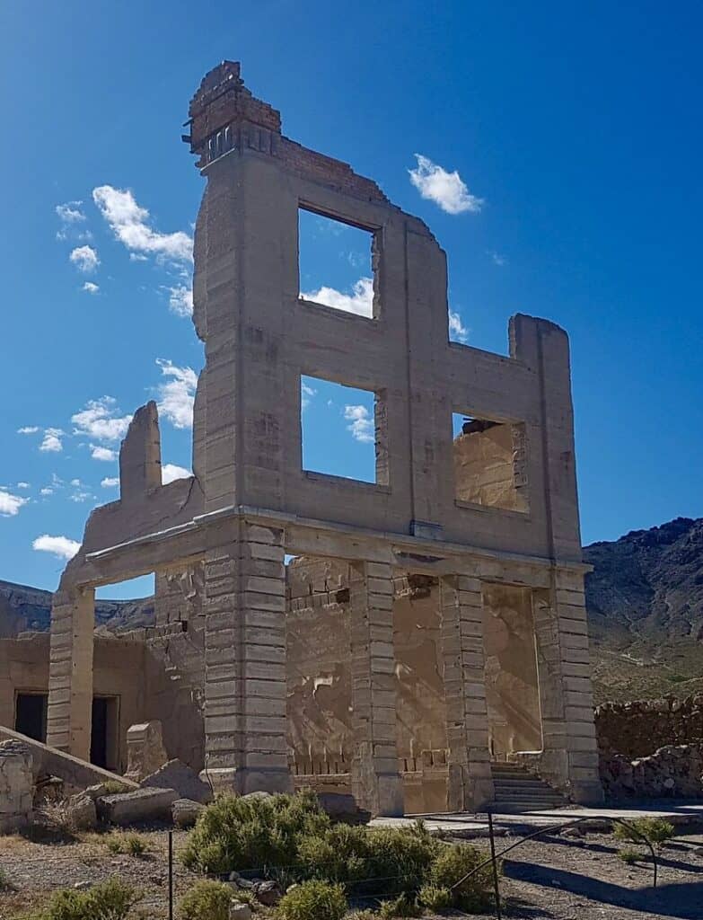 White stone ruins rise from the desert at Death Valley National Park, Nevada.