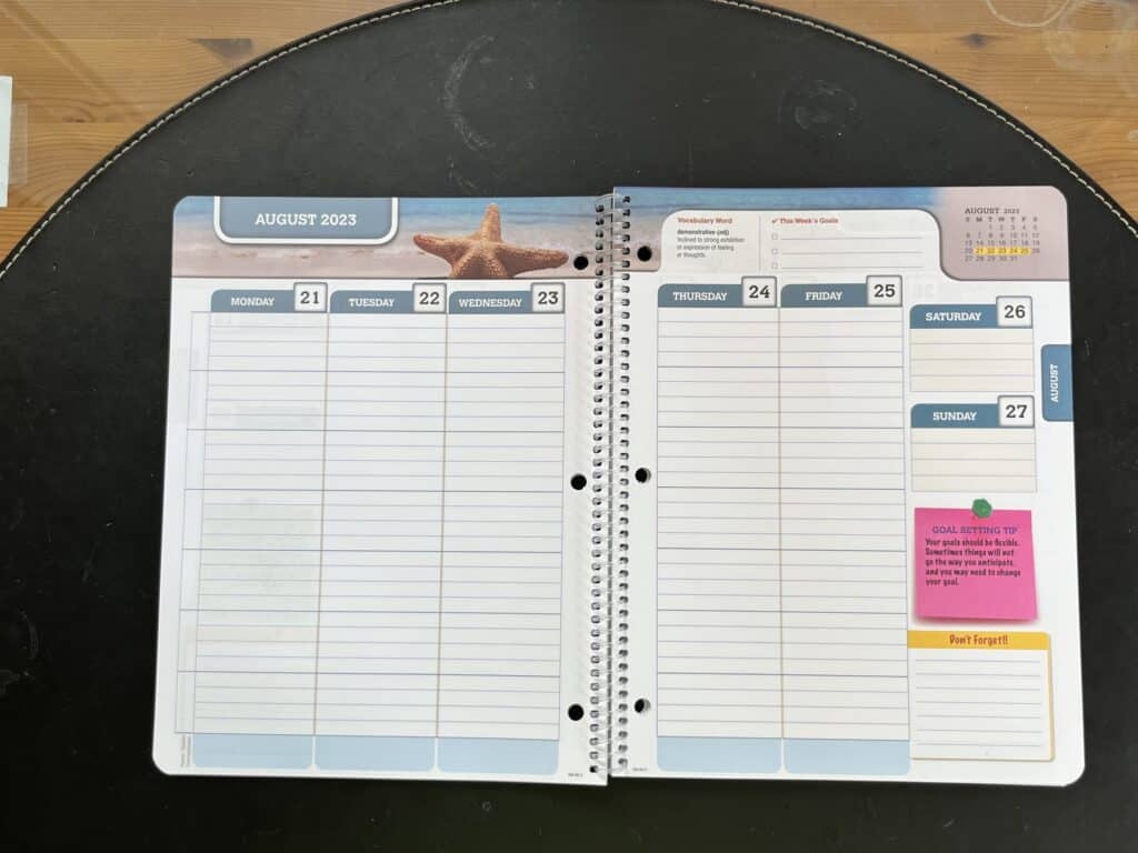 student planner on desk