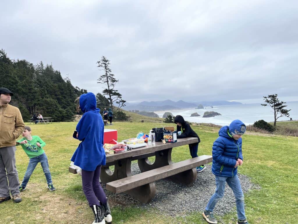 Our family picnicking at Ecola State Park