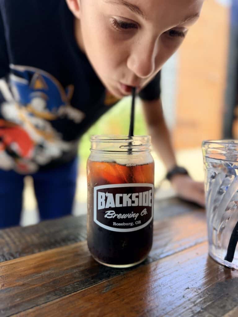 Our son tries the house made root beer.