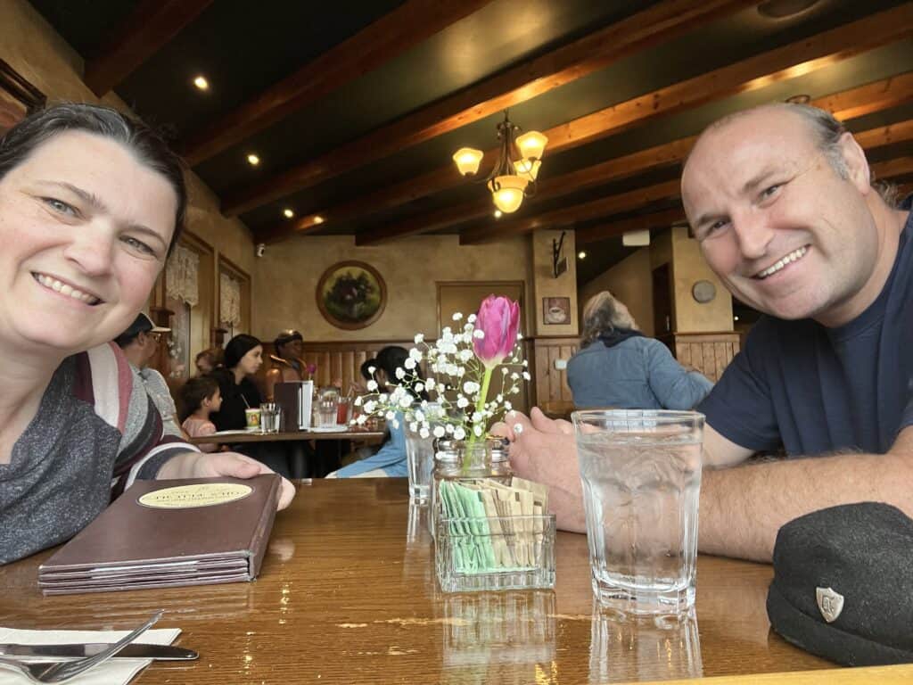 Brian and Jenn at restaurant table