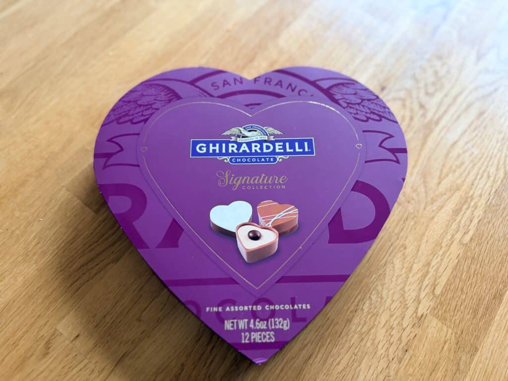 Ghirardelli chocolate box in a heart shape