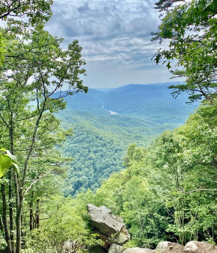 Trees open up to the wooded slopes of the Cumberland Gap at Cumberland Gap National Historical Park, Tennessee.