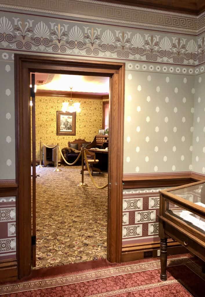 A doorway leads into a lighted office at First Ladies National Historic Site, Ohio.