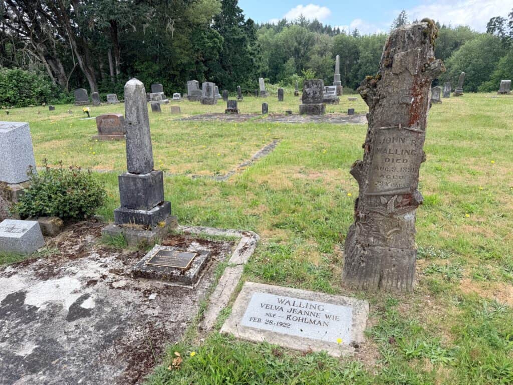 Old and new headstones at the Amity Pioneer Cemetery.