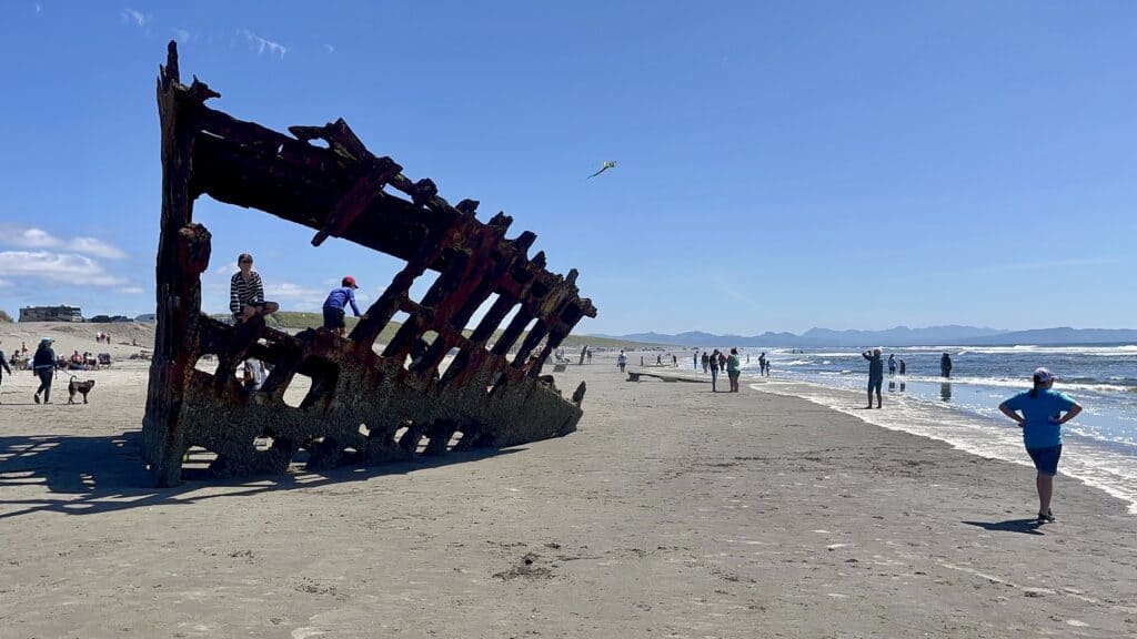 Our kids exploring on and around the wreck of the Peter Iredale at Fort Stevens.