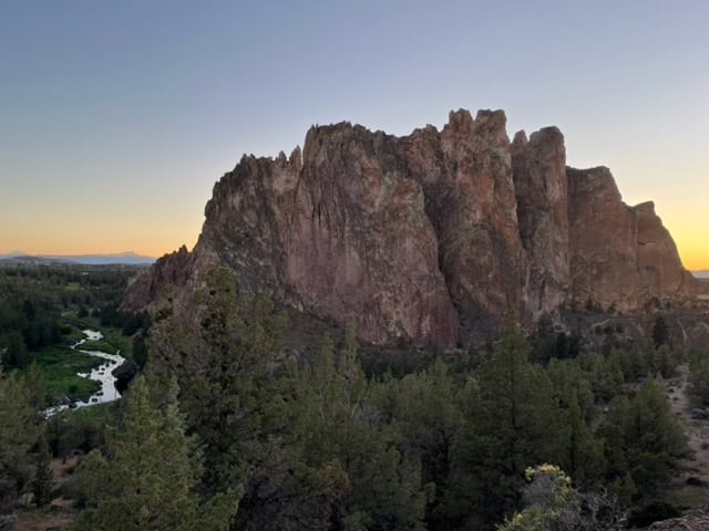Dusk glows behind Smith Rock near Redmond, Oregon.