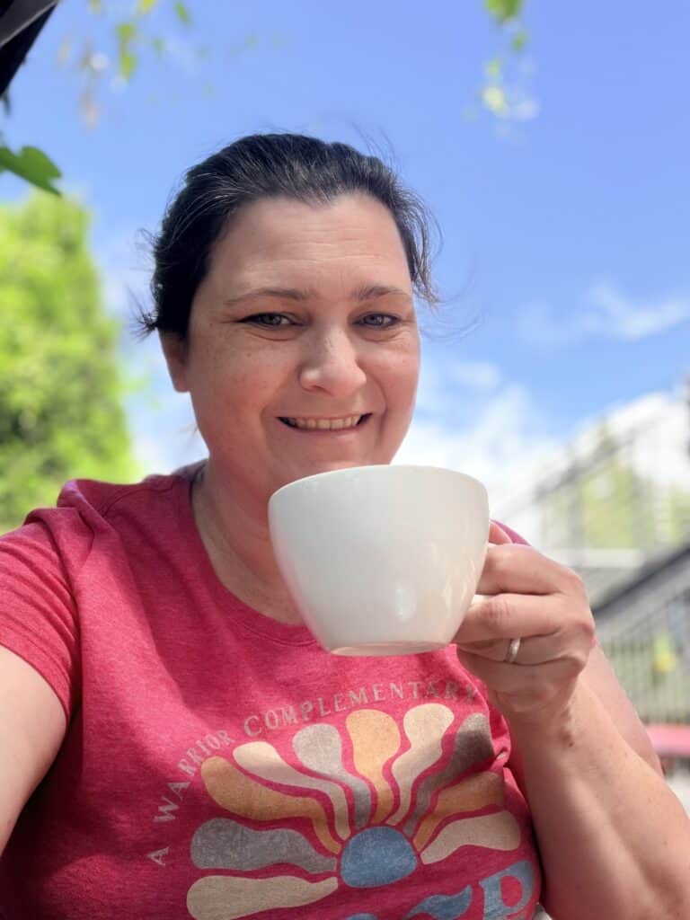 Jenn with a coffee mug