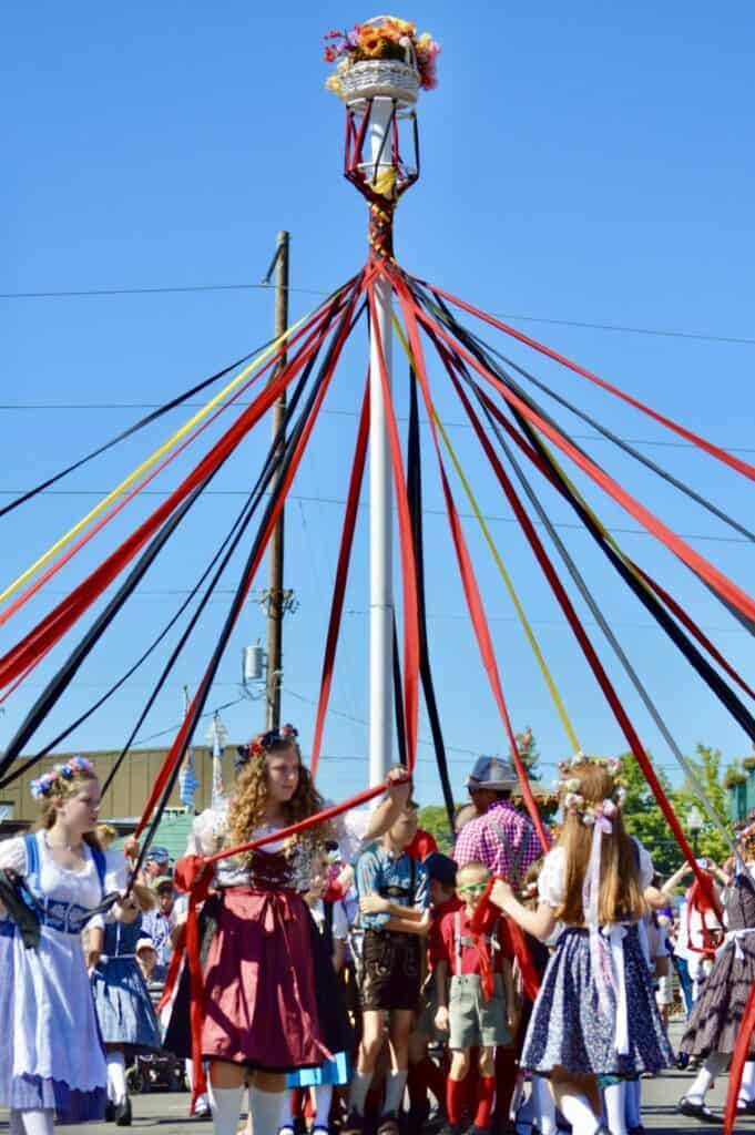 Maipole dance at Mt Angel Oktoberfest. This is one of the best Portland fall festivals for families.