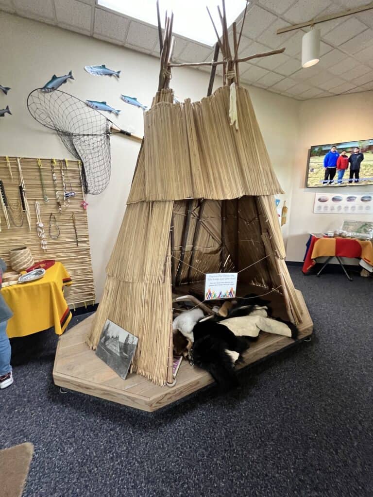 model Cayuse dwelling for kids to explore at the Whitman Mission NHS.