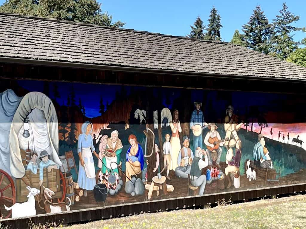 Oregon Trail mural at Philip Foster Farm