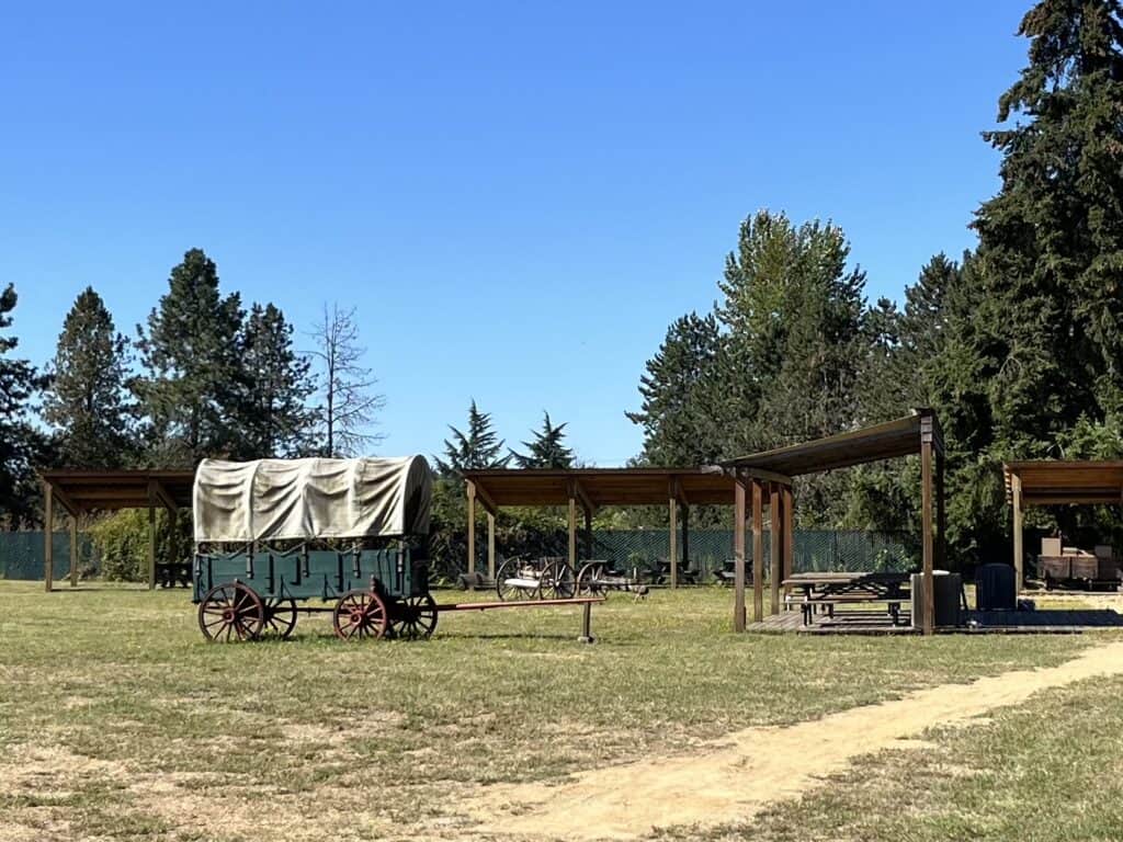 Covered wagon at the Philip Foster Farm.